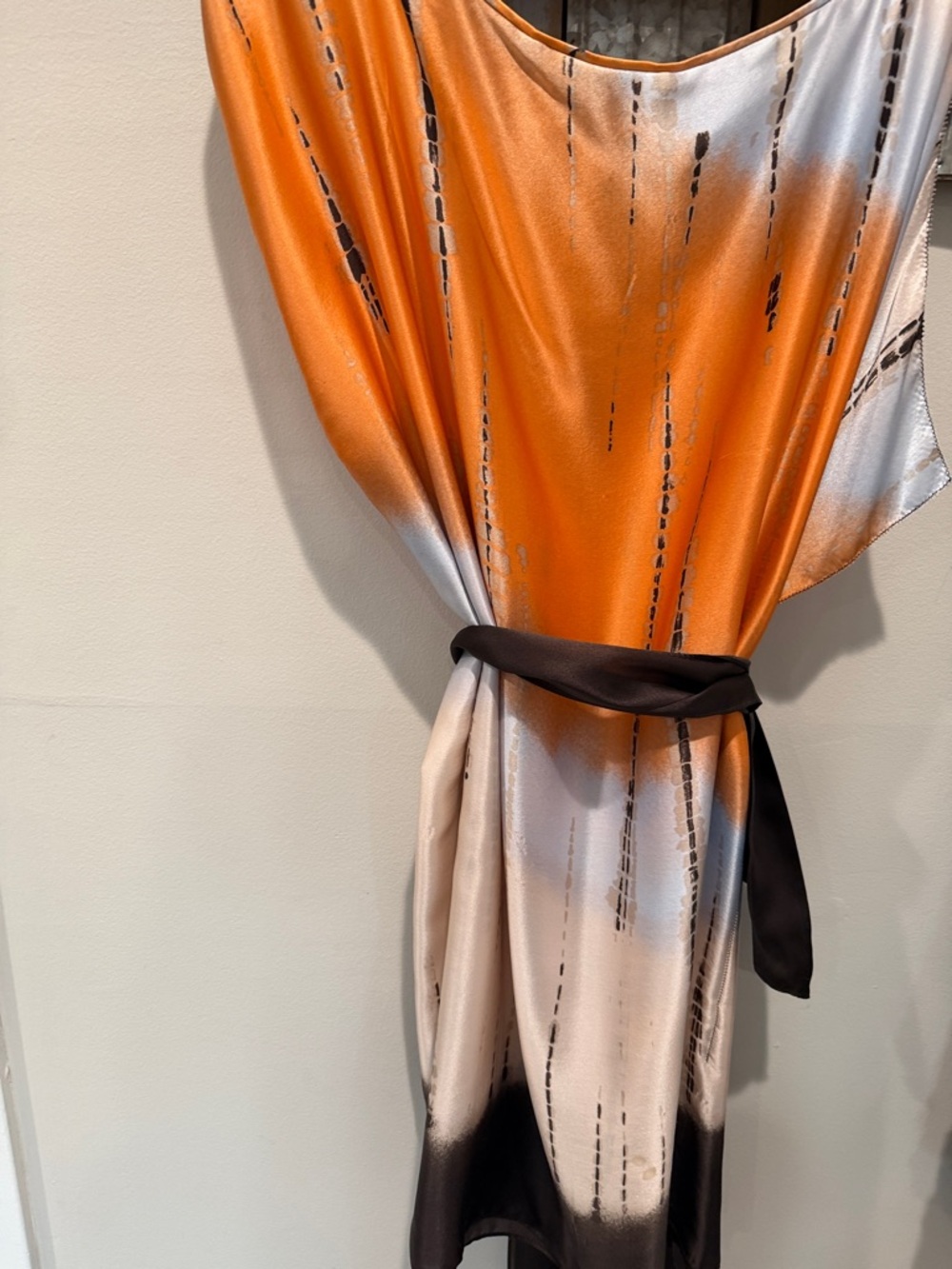 BCBGMaxAzria Orange, Cream & Black One-Shoulder Silk Dress - Picture 3 of 3
